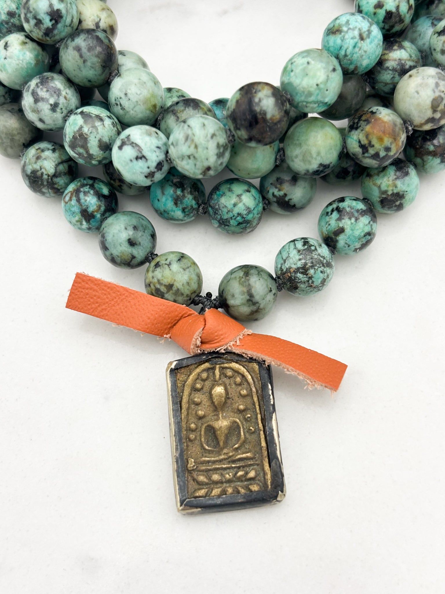 african turquoise gemstone mala with buddha pendant | radiant malas | handmade in boulder, colorado