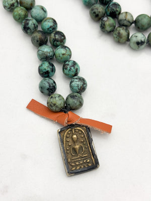african turquoise gemstone mala with buddha pendant | radiant malas | handmade in boulder, colorado