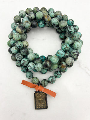 african turquoise gemstone mala with buddha pendant | radiant malas | handmade in boulder, colorado