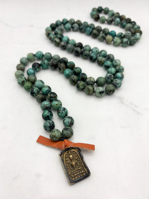 african turquoise gemstone mala with buddha pendant | radiant malas | handmade in boulder, colorado