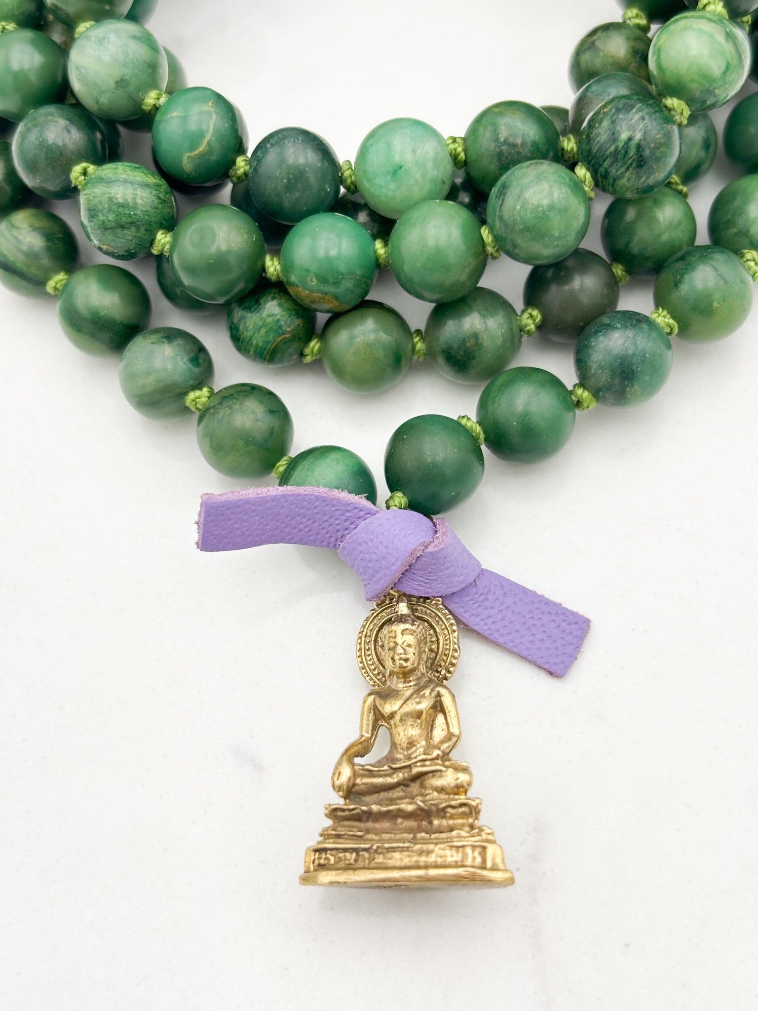 African Jade gemstone mala with brass buddha pendant | radiant malas | handmade in boulder, colorado