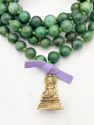 African Jade gemstone mala with brass buddha pendant | radiant malas | handmade in boulder, colorado