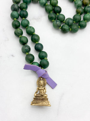 African Jade gemstone mala with brass buddha pendant | radiant malas | handmade in boulder, colorado