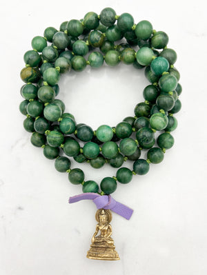 African Jade gemstone mala with brass buddha pendant | radiant malas | handmade in boulder, colorado