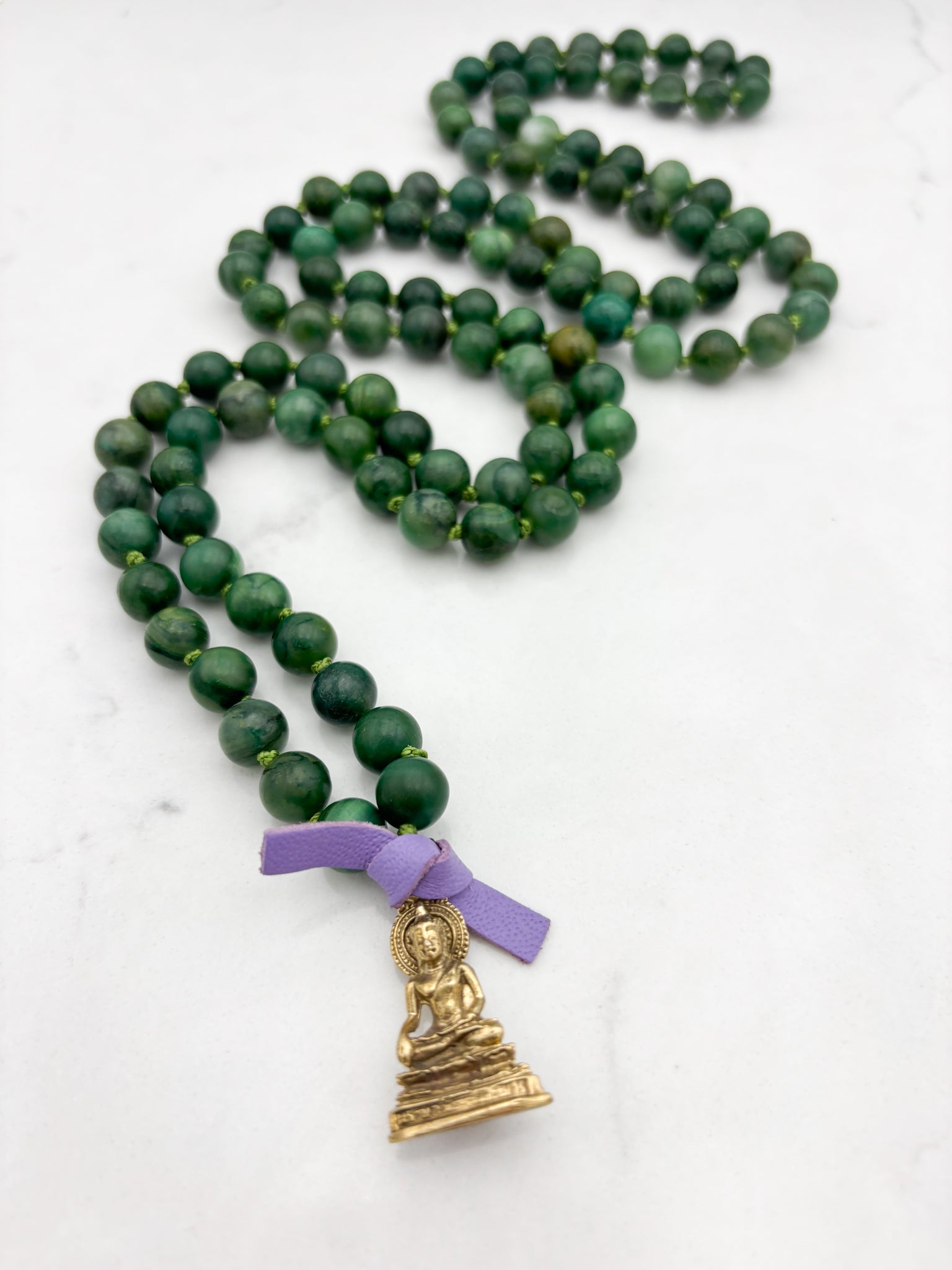 African Jade gemstone mala with brass buddha pendant | radiant malas | handmade in boulder, colorado