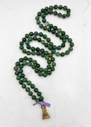 African Jade gemstone mala with brass buddha pendant | radiant malas | handmade in boulder, colorado