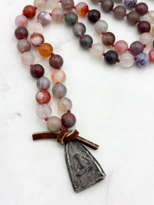 african phantom agate gemstone mala with Buddhist amulet pendant | radiant malas | handmade in boulder, colorado