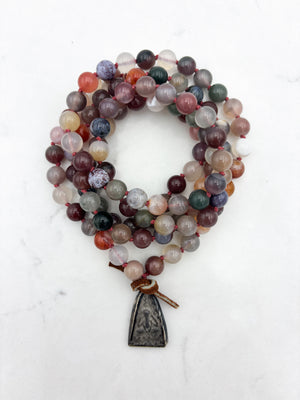 african phantom agate gemstone mala with Buddhist amulet pendant | radiant malas | handmade in boulder, colorado