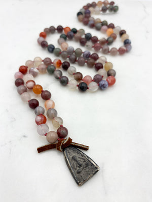 african phantom agate gemstone mala with Buddhist amulet pendant | radiant malas | handmade in boulder, colorado