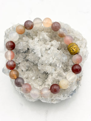 african phantom agate gemstone mala with Buddhist amulet pendant | radiant malas | handmade in boulder, colorado