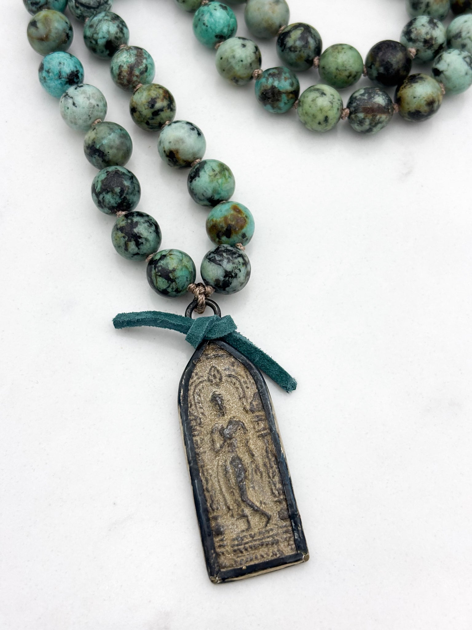 african turquoise gemstone mala with buddha pendant | radiant malas | handmade in boulder, colorado