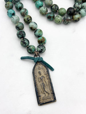 african turquoise gemstone mala with buddha pendant | radiant malas | handmade in boulder, colorado