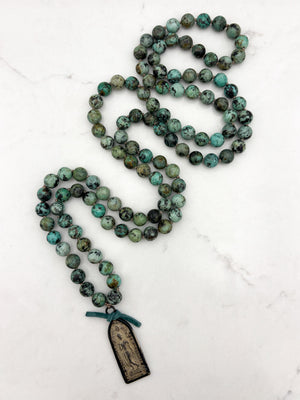 african turquoise gemstone mala with buddha pendant | radiant malas | handmade in boulder, colorado