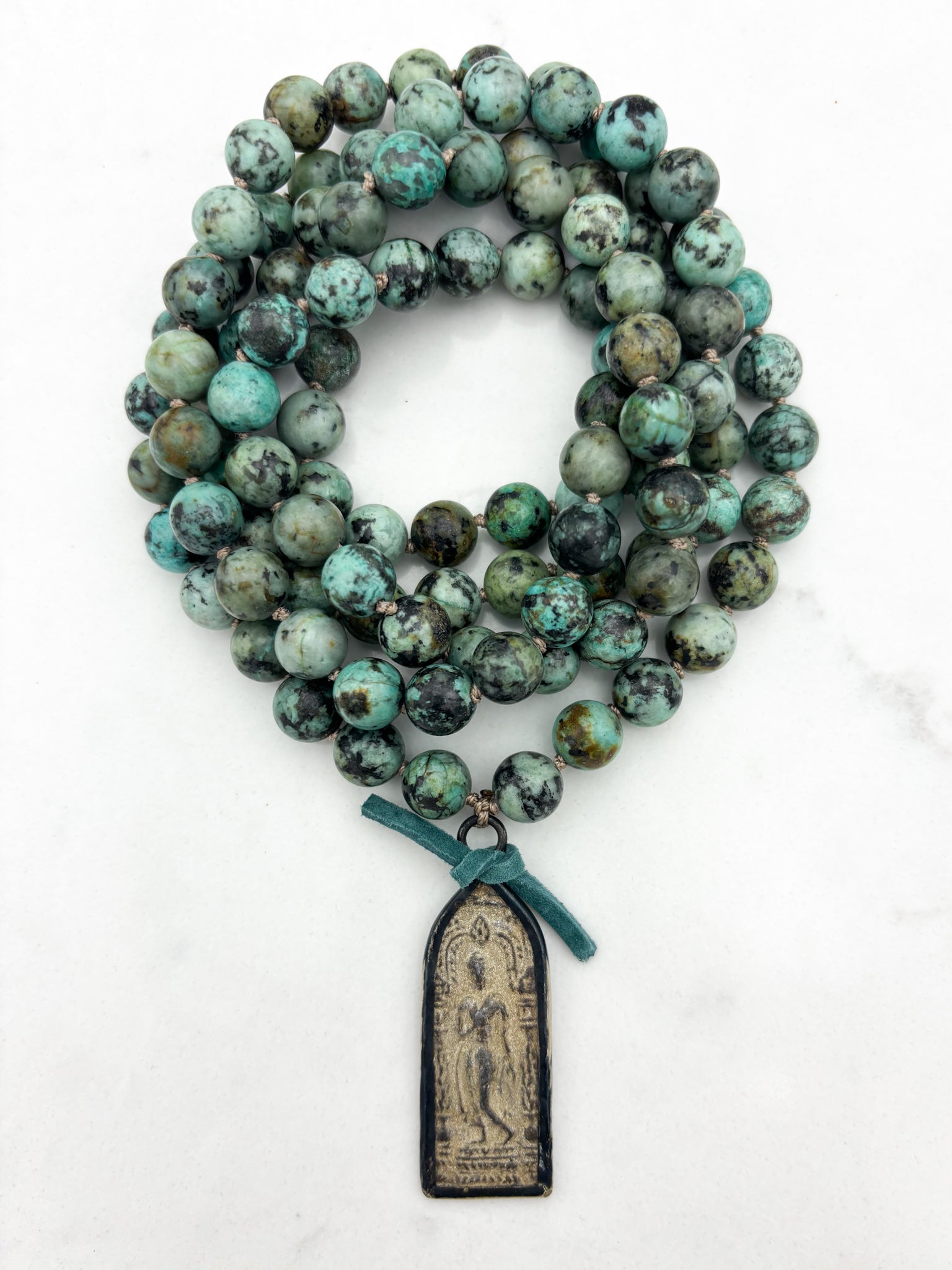 african turquoise gemstone mala with buddha pendant | radiant malas | handmade in boulder, colorado