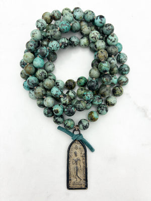 african turquoise gemstone mala with buddha pendant | radiant malas | handmade in boulder, colorado