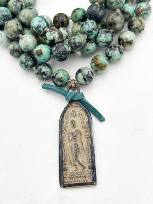african turquoise gemstone mala with buddha pendant | radiant malas | handmade in boulder, colorado