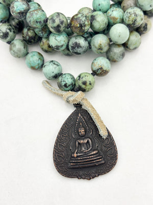 african turquoise gemstone mala with buddha pendant | radiant malas | handmade in boulder, colorado
