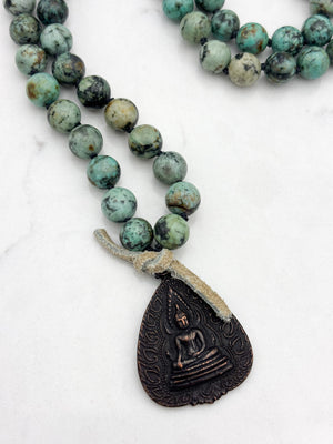 african turquoise gemstone mala with buddha pendant | radiant malas | handmade in boulder, colorado