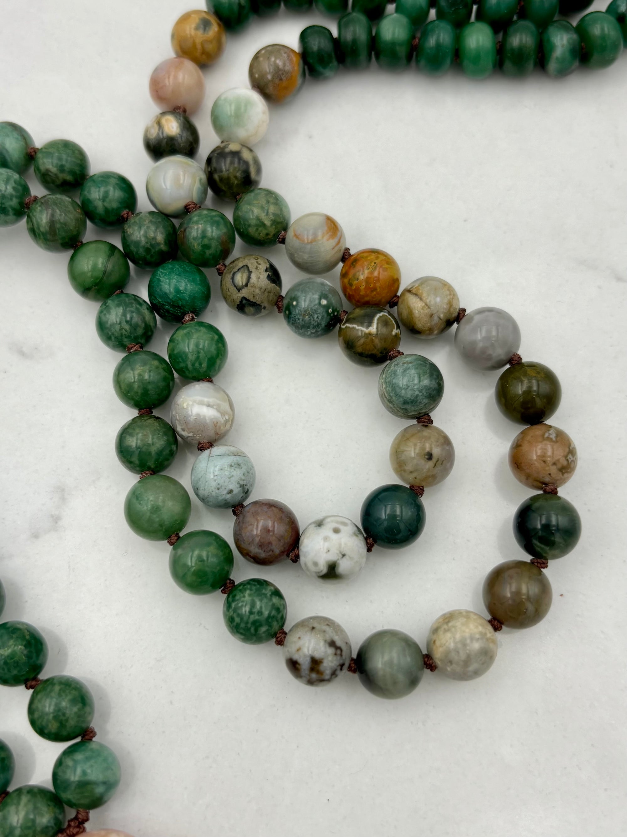 African Jade with Ocean Jasper gemstone mala necklace | radiant malas | handmade in boulder, colorado