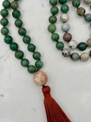 African Jade with Ocean Jasper gemstone mala necklace | radiant malas | handmade in boulder, colorado