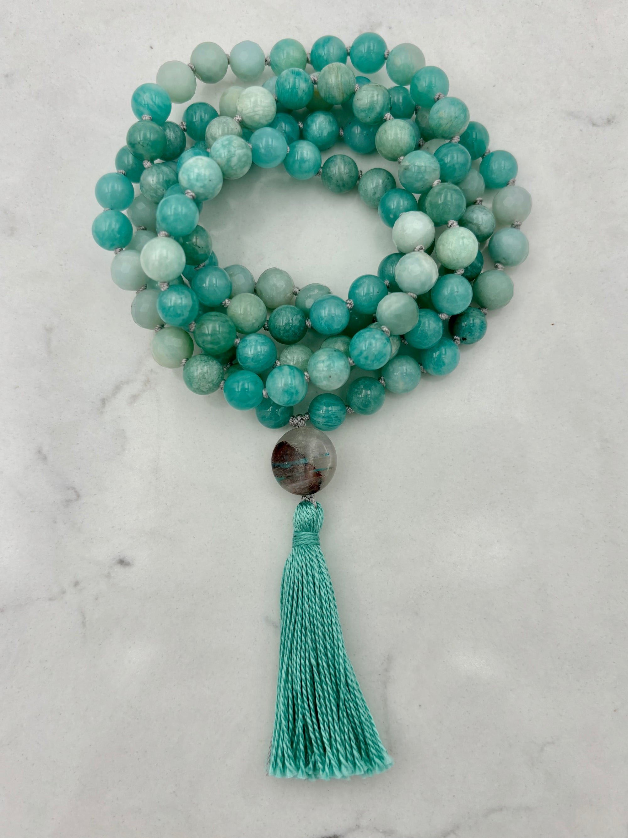 amazonite gemstone mala necklace | radiant malas | handmade in boulder, colorado