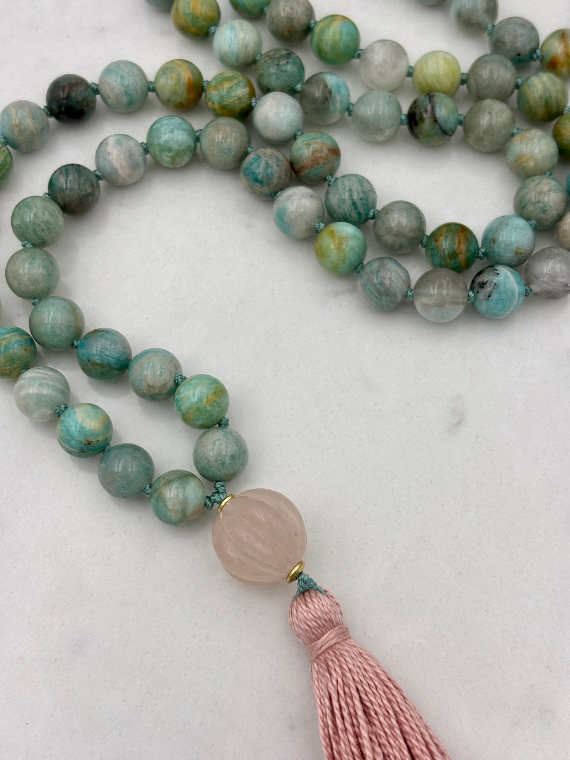 amazonite gemstone mala necklace | radiant malas | handmade in boulder, colorado