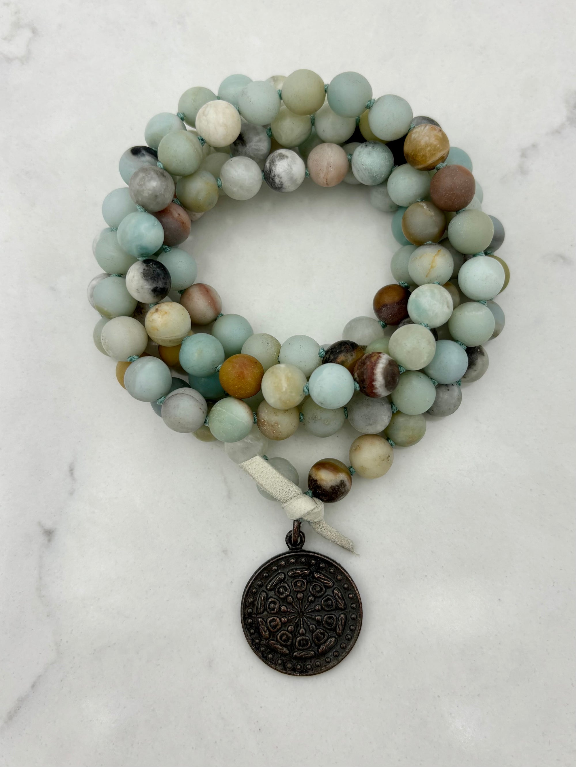 amazonite gemstone m ala | radiant malas | handmade in boulder, colorado