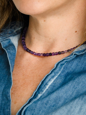 amethyst cubed gemstone necklace | radiant malas | handmade in boulder, colorado