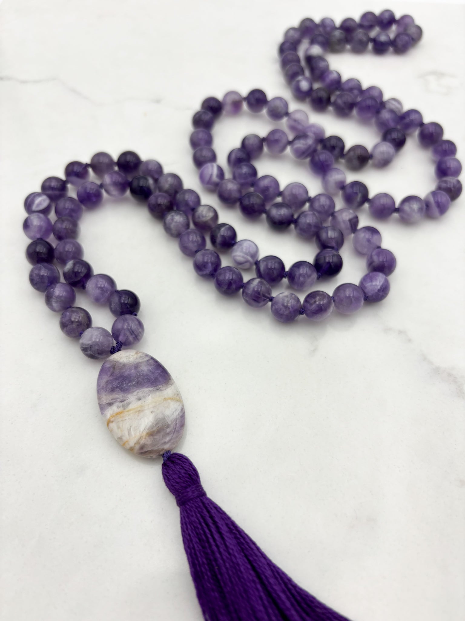 amethyst gemstone mala necklace | radiant malas | handmade in boulder, colorado