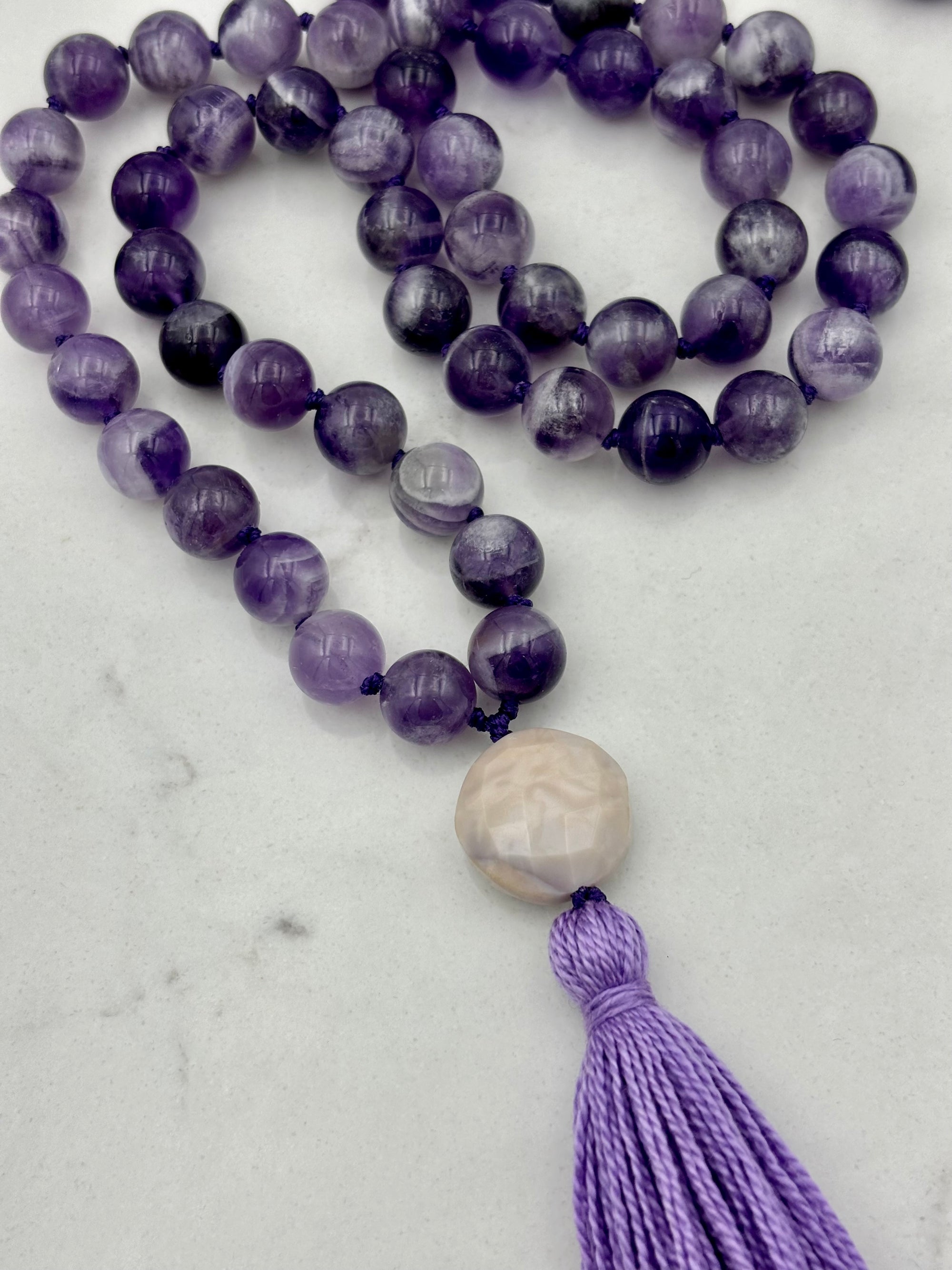 amethyst gemstone mala necklace | radiant malas | handmade in boulder, colorado