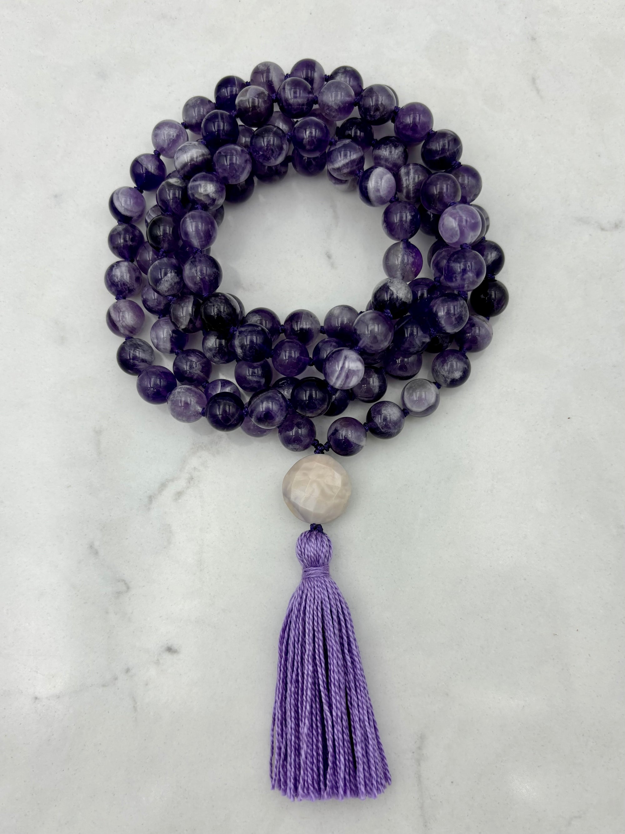 amethyst gemstone mala necklace | radiant malas | handmade in boulder, colorado