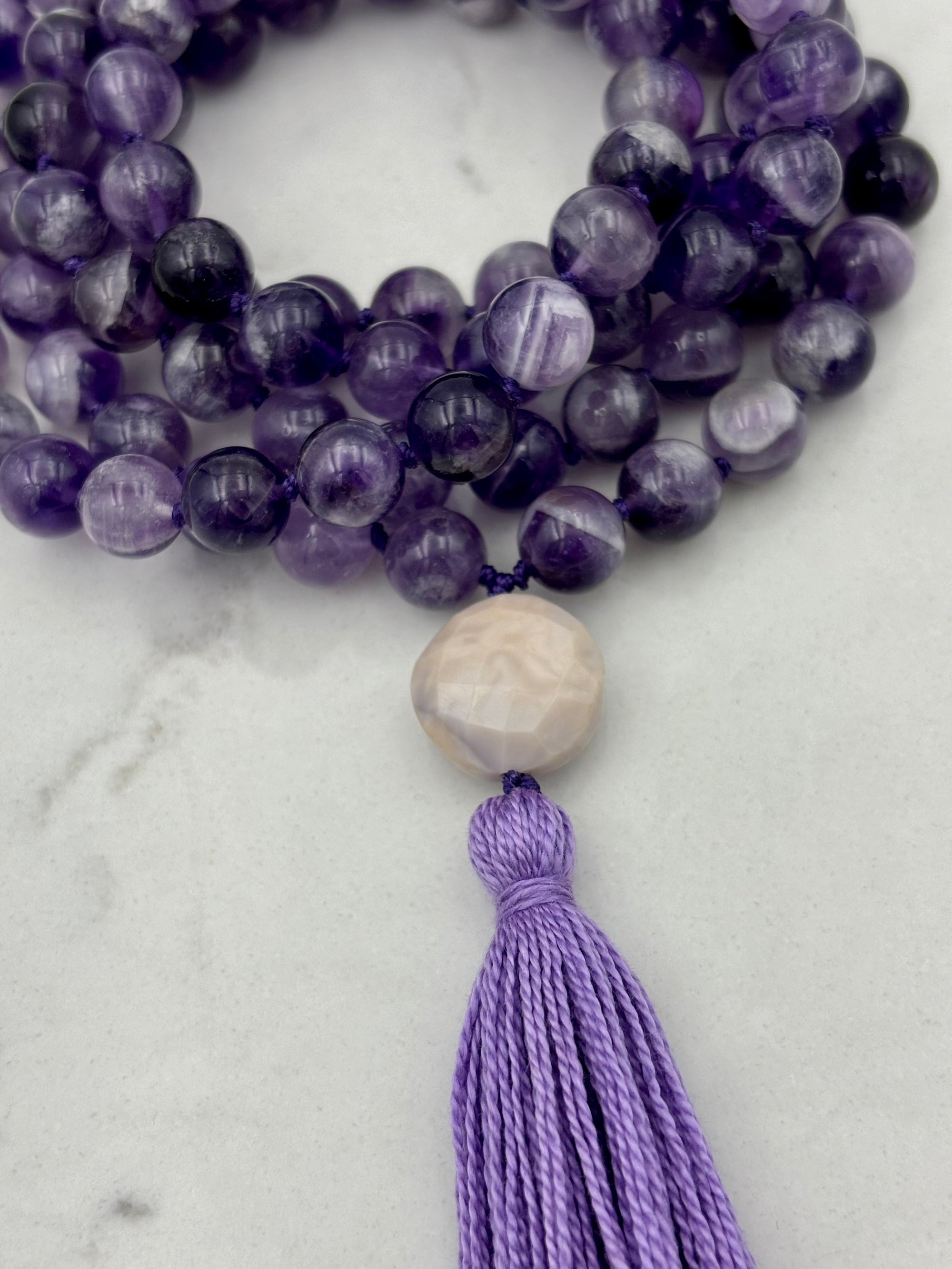 amethyst gemstone mala necklace | radiant malas | handmade in boulder, colorado