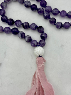 amethyst gemstone mala with silk tassel | radiant malas | handmade in boulder, colorado