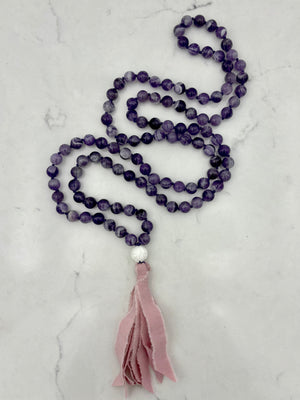 amethyst gemstone mala with silk tassel | radiant malas | handmade in boulder, colorado