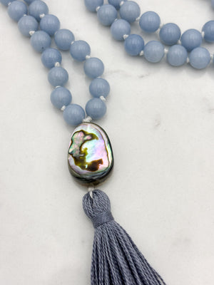 angelite gemstone mala necklace | radiant malas | handmade in boulder, colorado