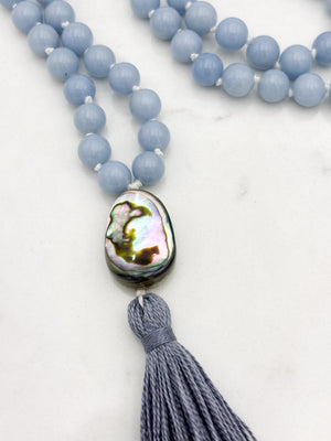 angelite gemstone mala necklace | radiant malas | handmade in boulder, colorado