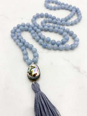 angelite gemstone mala necklace | radiant malas | handmade in boulder, colorado
