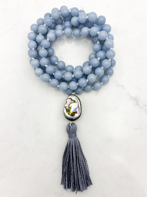 angelite gemstone mala necklace | radiant malas | handmade in boulder, colorado