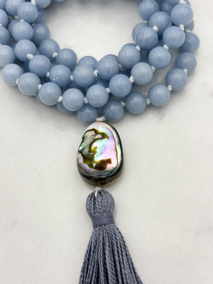 angelite gemstone mala necklace | radiant malas | handmade in boulder, colorado