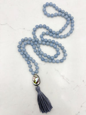 angelite gemstone mala necklace | radiant malas | handmade in boulder, colorado