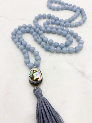 angelite gemstone mala necklace | radiant malas | handmade in boulder, colorado