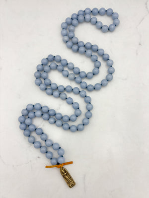 angelite gemstone mala with brass buddha pendant | radiant malas | handmade in boulder, colorado
