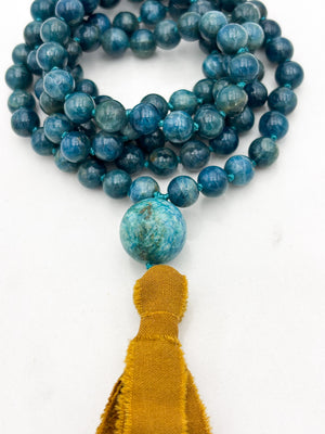 apatite gemstone mala with silk tassel | radiant malas | handmade in boulder, colorado