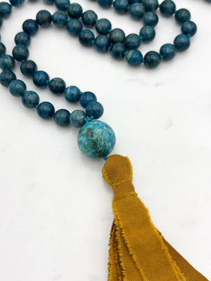 apatite gemstone mala with silk tassel | radiant malas | handmade in boulder, colorado