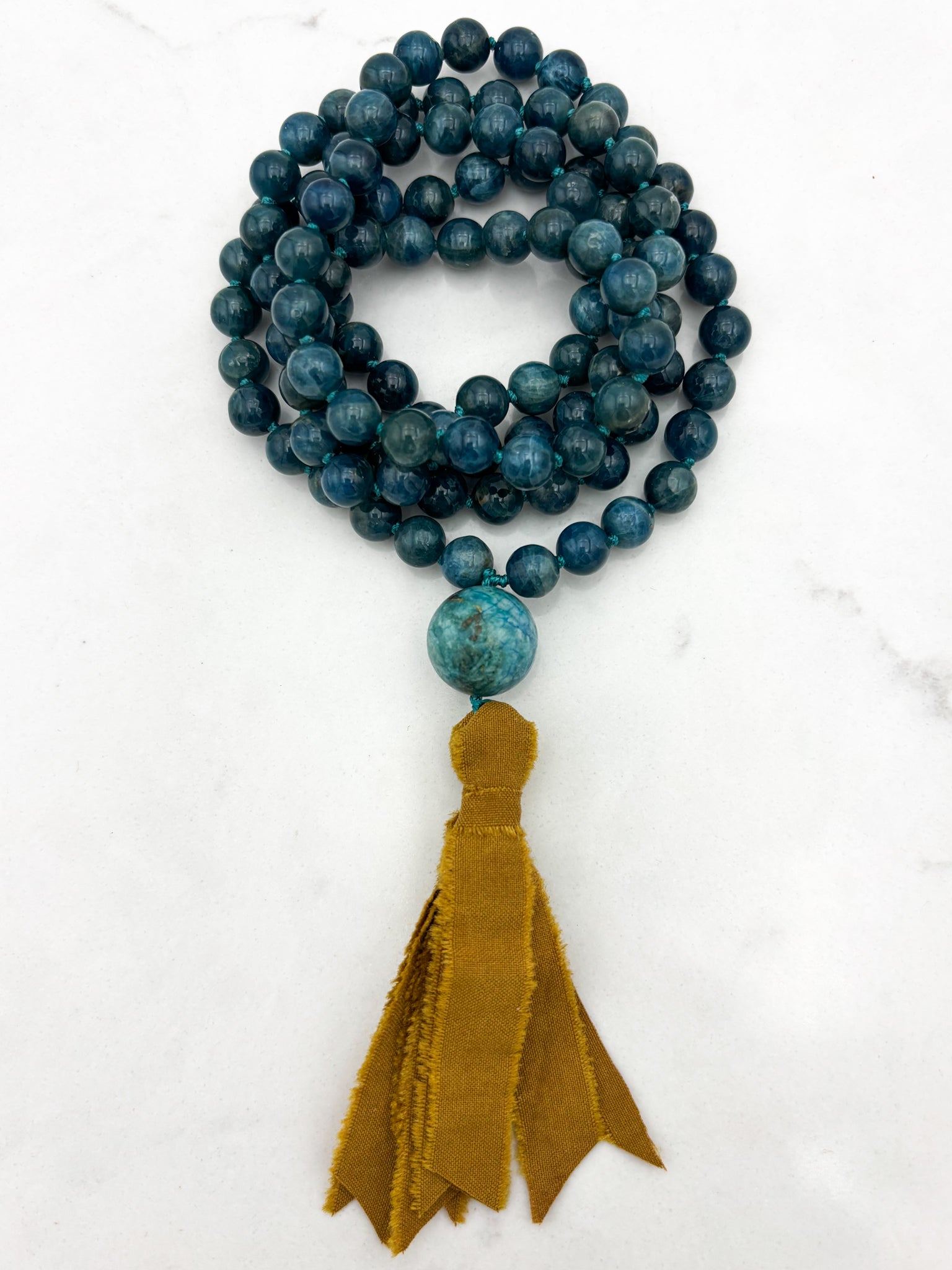 apatite gemstone mala with silk tassel | radiant malas | handmade in boulder, colorado