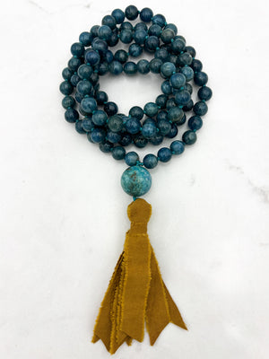 apatite gemstone mala with silk tassel | radiant malas | handmade in boulder, colorado