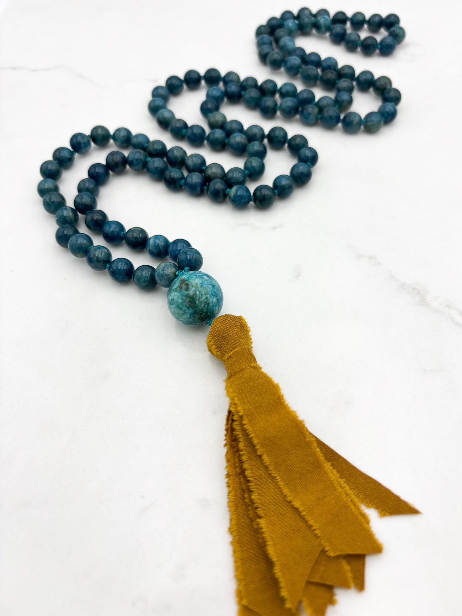 apatite gemstone mala with silk tassel | radiant malas | handmade in boulder, colorado