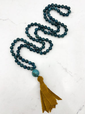 apatite gemstone mala with silk tassel | radiant malas | handmade in boulder, colorado