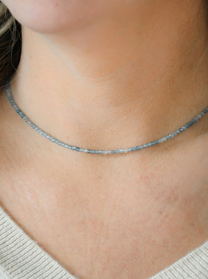 aquamarine 16" tiny gemstone necklace | radiant malas | handmade in boulder, colorado