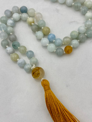 aquamarine gemstone mala necklace | handmade in boulder, colorado | radiant malas